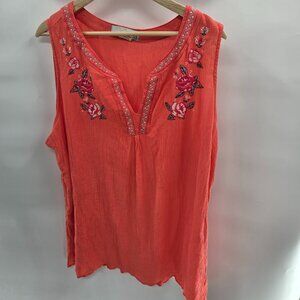 Kelly Renee Orange Sleeveless Embroidered Boho Blouse Size 2x 20-22w Flaw